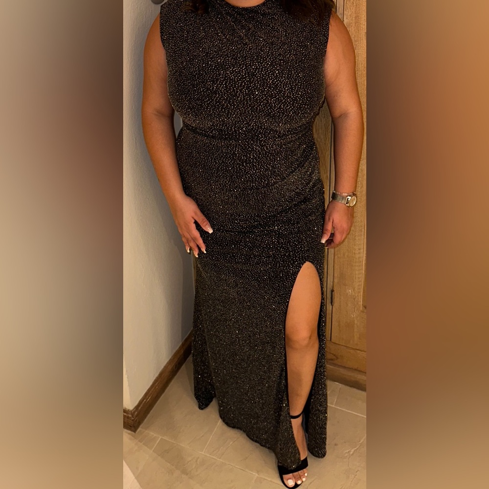 Glamorous Black Sparkle Maxi Dress with Thigh Slit